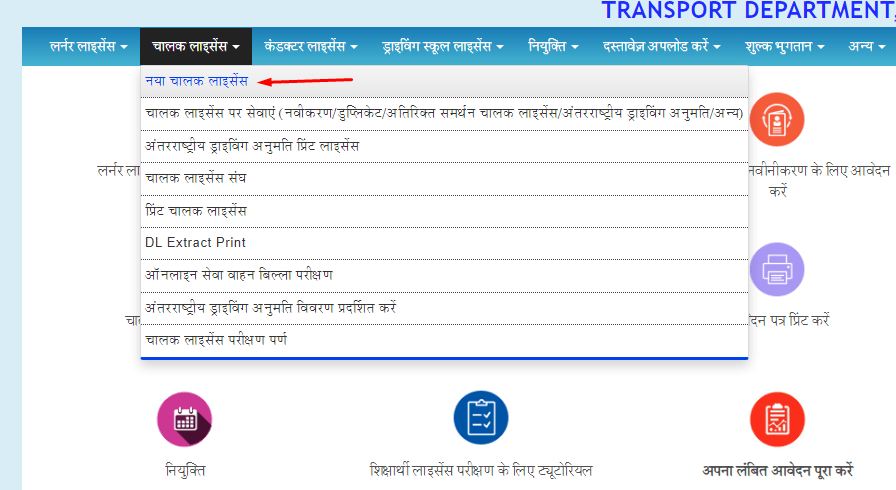 नए ड्राइविंग लाइसेंस" सेवा का चयन करें